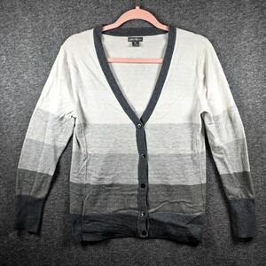 Eddie Bauer Women‎ M White Gray Dark Grey Gradient Button Down V Neck Cardigan